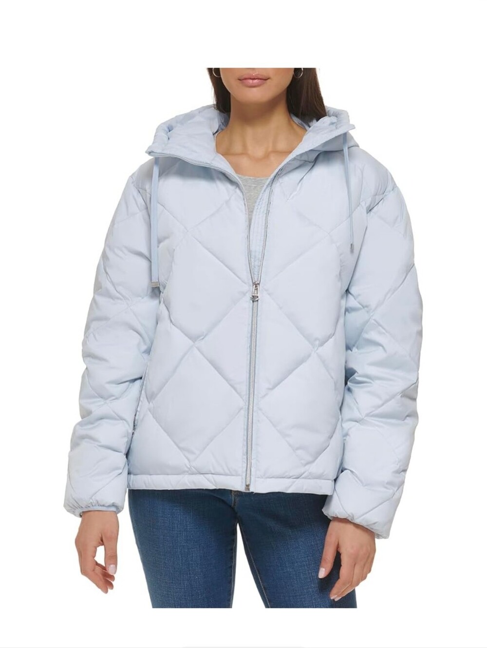 Size XL Womens Cole Haan Artic Silver Hooded Puffer Jacket Waist Length NWT